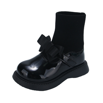 Botine pentru fete tip șosetă, toamnă-iarnă 2025 (Partea superioară: piele artificială; Talpa: cauciuc; Grosime: îngroșată; Înălțimea tubului: medie; Talpa interioară: textile)