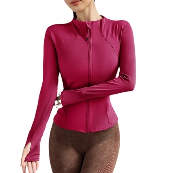 Női őszi kerékpáros dzseki cipzárral futáshoz és edzéshez, hosszú ujjú, karcsúsított szabás, álló gallér, nylon keverék anyag, bélés: 20% spandex