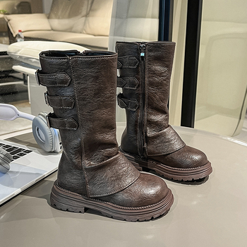 Детски Мартин ботуши, горна част от изкуствена кожа, висок маншет, страничен цип, PU стелка, подметка от гума