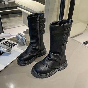 Детски Мартин ботуши, горна част от изкуствена кожа, висок маншет, страничен цип, PU стелка, подметка от гума