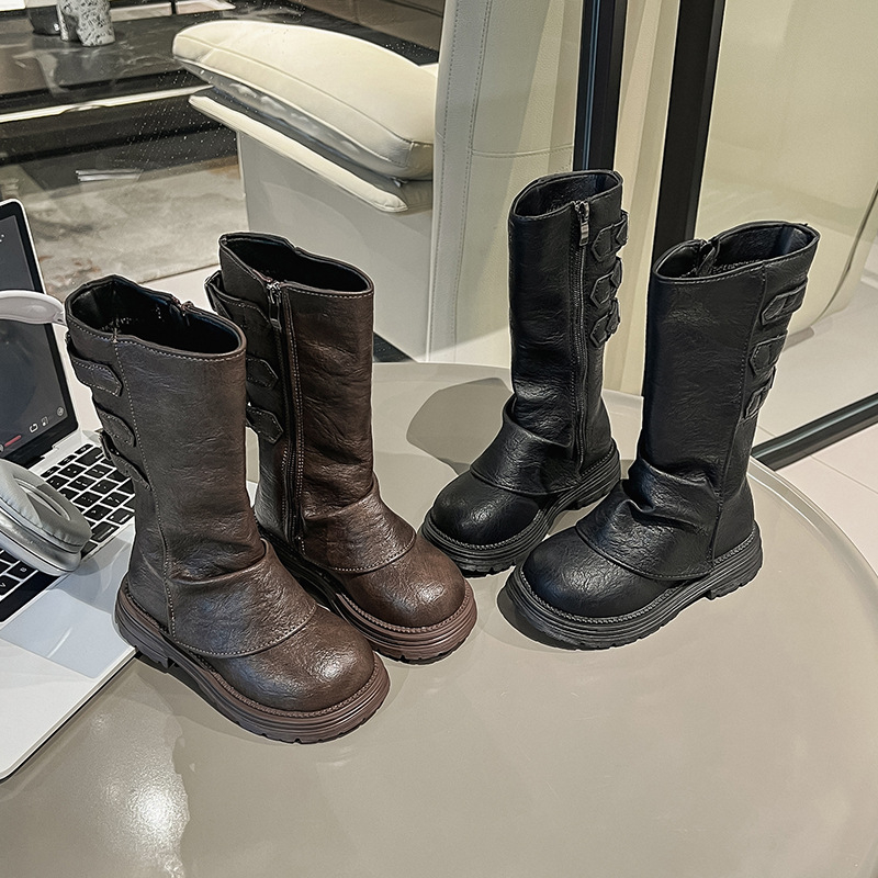 Детски Мартин ботуши, горна част от изкуствена кожа, висок маншет, страничен цип, PU стелка, подметка от гума