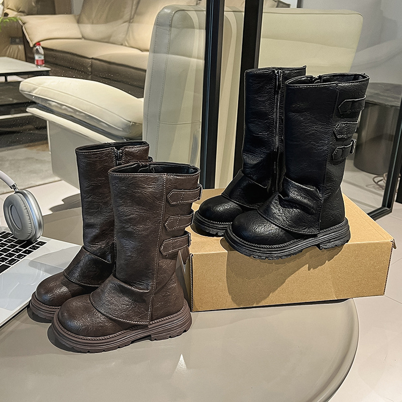 Детски Мартин ботуши, горна част от изкуствена кожа, висок маншет, страничен цип, PU стелка, подметка от гума