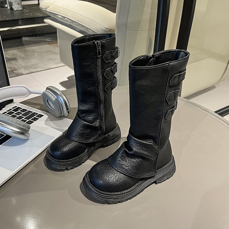 Детски Мартин ботуши, горна част от изкуствена кожа, висок маншет, страничен цип, PU стелка, подметка от гума