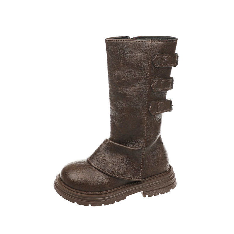 Детски Мартин ботуши, горна част от изкуствена кожа, висок маншет, страничен цип, PU стелка, подметка от гума