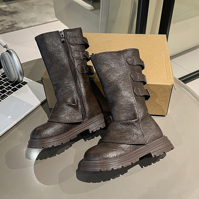 Детски Мартин ботуши, горна част от изкуствена кожа, висок маншет, страничен цип, PU стелка, подметка от гума