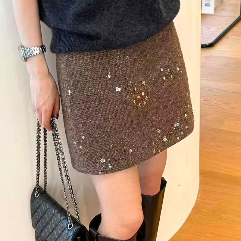 Пола с пайети, A-line, висока талия, устойчив финиш против намачкване, зимно издание 2025