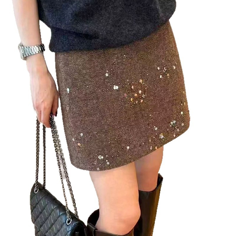 Пола с пайети, A-line, висока талия, устойчив финиш против намачкване, зимно издание 2025