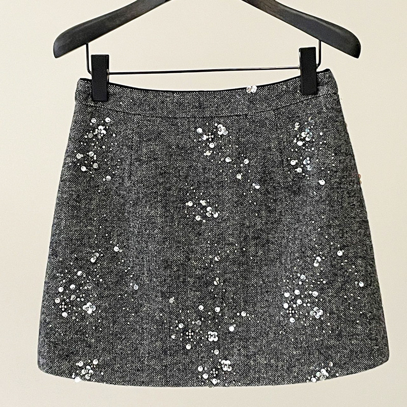 Пола с пайети, A-line, висока талия, устойчив финиш против намачкване, зимно издание 2025