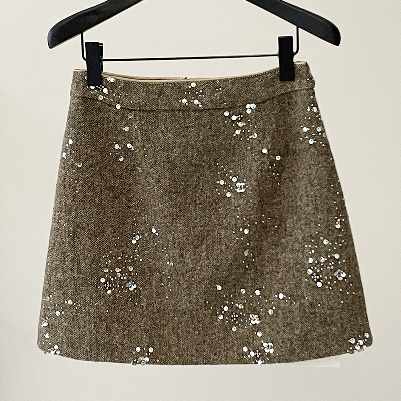 Пола с пайети, A-line, висока талия, устойчив финиш против намачкване, зимно издание 2025