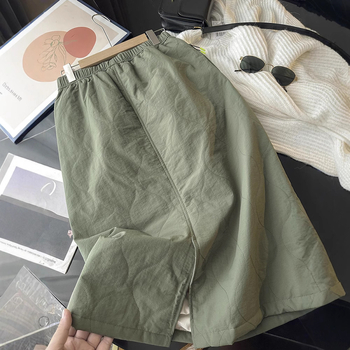 Памучно-блендова quilted пола до средна дължина за жени, есен 2024, 50–70% полиестер.