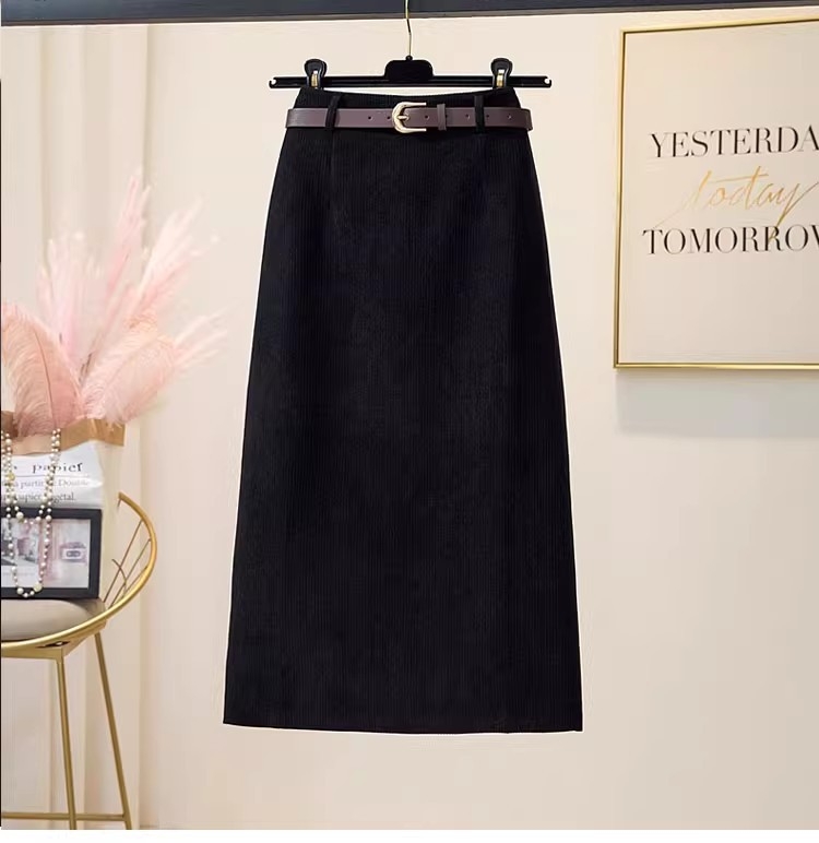 Banlunya fustă midi dreaptă, cu slit, poliester-spandex, siluetă mulată pe șolduri, stil minimalist japonez-coreean, iarnă 2025