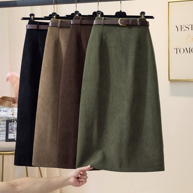 Banlunya fustă midi dreaptă, cu slit, poliester-spandex, siluetă mulată pe șolduri, stil minimalist japonez-coreean, iarnă 2025