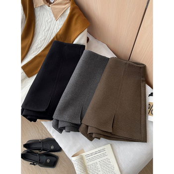 Xmhp ретро твил вълнена пола с странична цепка, А-линейна кройка, имитация на две части, зима 2025