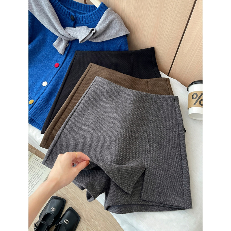 Xmhp ретро твил вълнена пола с странична цепка, А-линейна кройка, имитация на две части, зима 2025