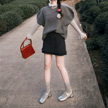 Вълнено-смесена A-линия миди пола за жени, висока талия, микроеластичност, есен 2025