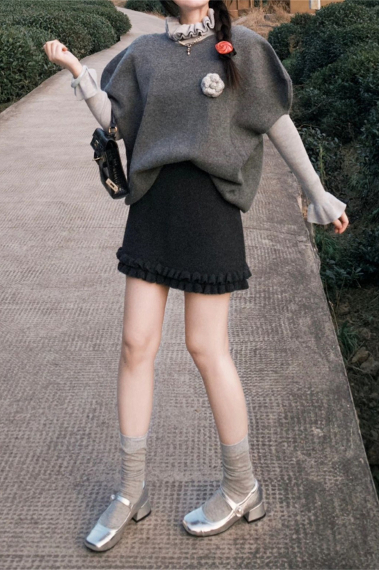 Вълнено-смесена A-линия миди пола за жени, висока талия, микроеластичност, есен 2025