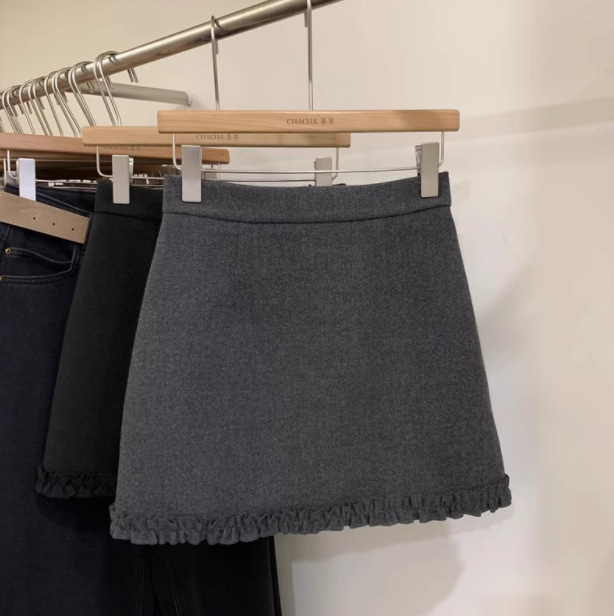 Вълнено-смесена A-линия миди пола за жени, висока талия, микроеластичност, есен 2025