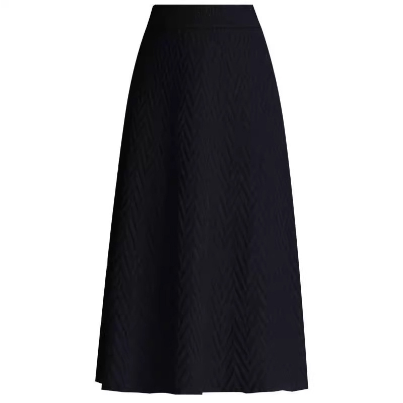 A-образна плетена пола до миди дължина, висока талия с ластик, плат смес найлон и полиестер (50-70% найлон, под 30% полиестер), микроеластична, елегантен стил за ежедневие