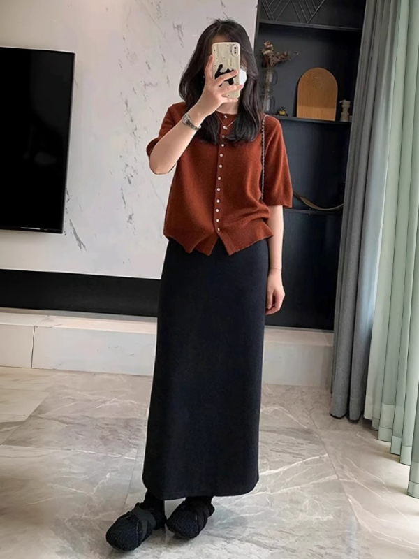 Duga ravna vunena suknja za zimu, mikro-elastična, pamuk-poliester mješavina, bez peglanja, casual japansko-korejski stil