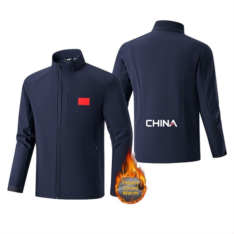 Edzéskabát hosszú ujjú, álló gallérral és vastag anyagú poliészter keverék