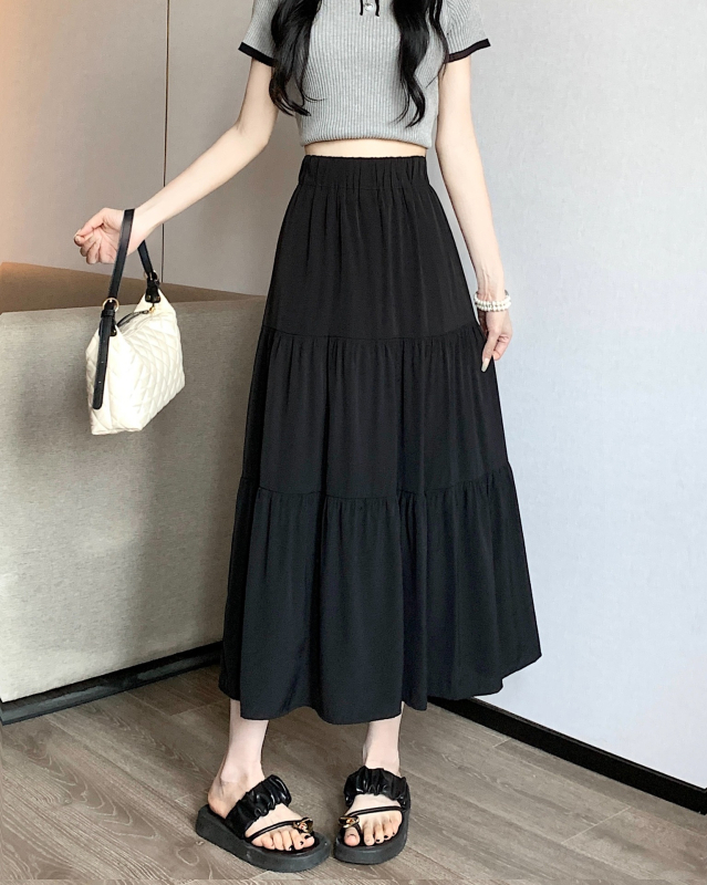 A-linijska midi suknja, visokim pojasom, korejski stil, poliesterska smjesa, mikroelastičnost