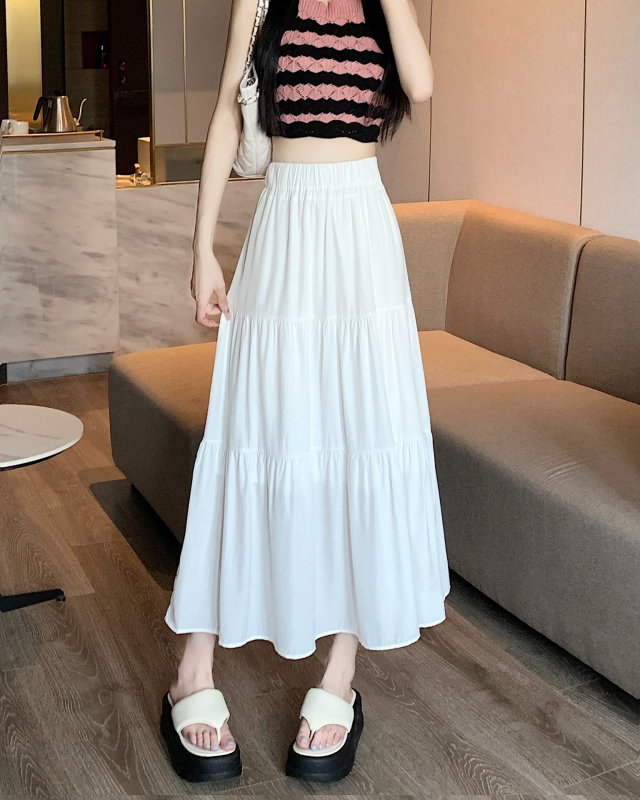 A-linijska midi suknja, visokim pojasom, korejski stil, poliesterska smjesa, mikroelastičnost