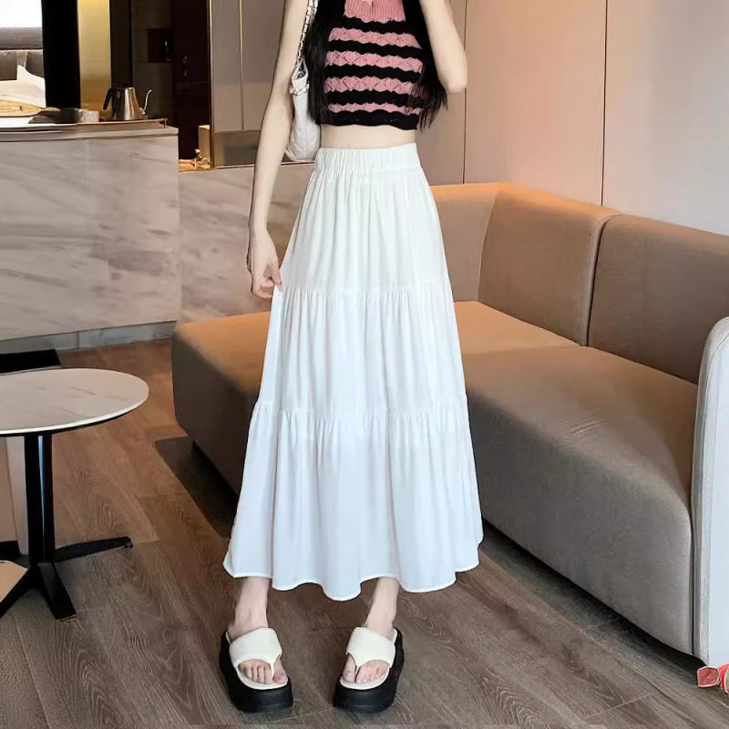 A-linijska midi suknja, visokim pojasom, korejski stil, poliesterska smjesa, mikroelastičnost