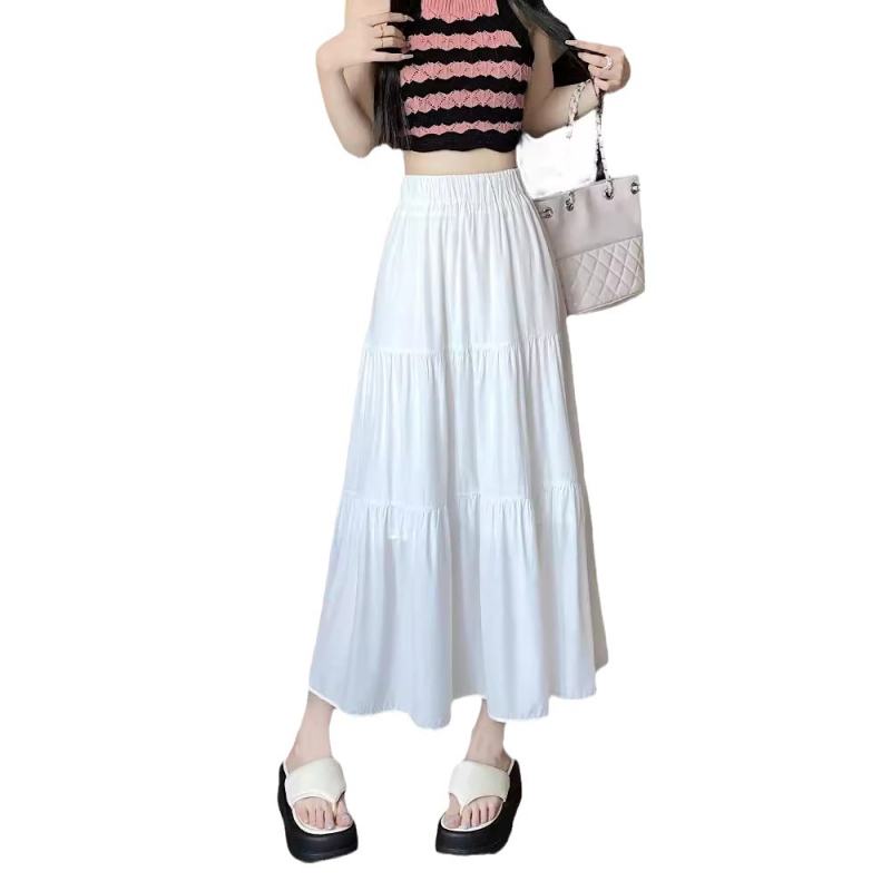 A-linijska midi suknja, visokim pojasom, korejski stil, poliesterska smjesa, mikroelastičnost