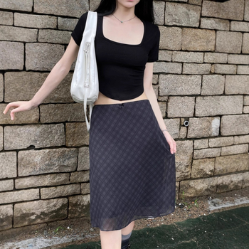Suknja tipa A, srednja duljina, poliester s elastanom, tkana, retro stil