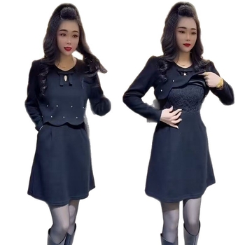 Rochie cu model solid, material poliester, croială dreaptă midi