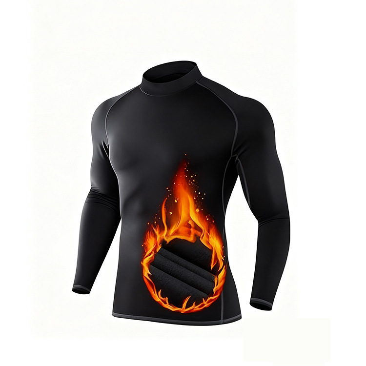 Ανδρικό slim-fit αθλητικό τοπ με μακρύ μανίκι, φλις επένδυση, ζεστό και γρήγορο στέγνωμα, ύφασμα Milk Silk, εξωτερικά 85% πολυεστέρας