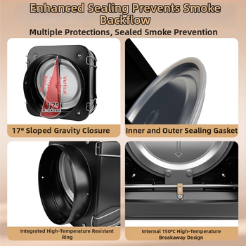 Fotile-compatible μονόδρομη βαλβίδα ελέγχου καπνού για κουζίνα, πυροπροστατευτική, από ανθρακούχο χάλυβα, ελαφρύς πολυτελής σχεδιασμός