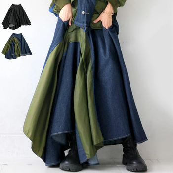 Denim midi suknja s nepravilnim rubom i 3D krojenjem, gradski stil