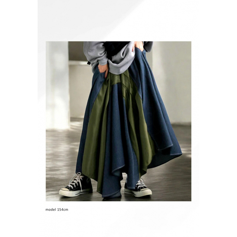 Denim midi suknja s nepravilnim rubom i 3D krojenjem, gradski stil