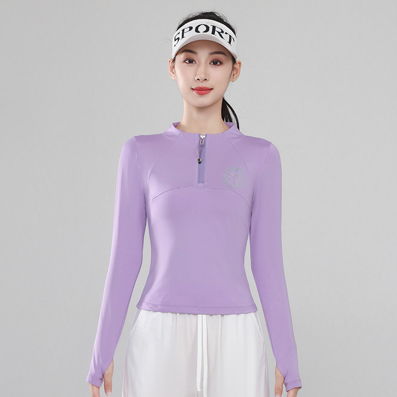 Γυναικείο αθλητικό τοπ με σταθερό γιακά, Milk Silk ύφασμα, 92% πολυεστέρας, 8% σπάντεξ, για τρέξιμο, γυμναστική και χορό (2024)