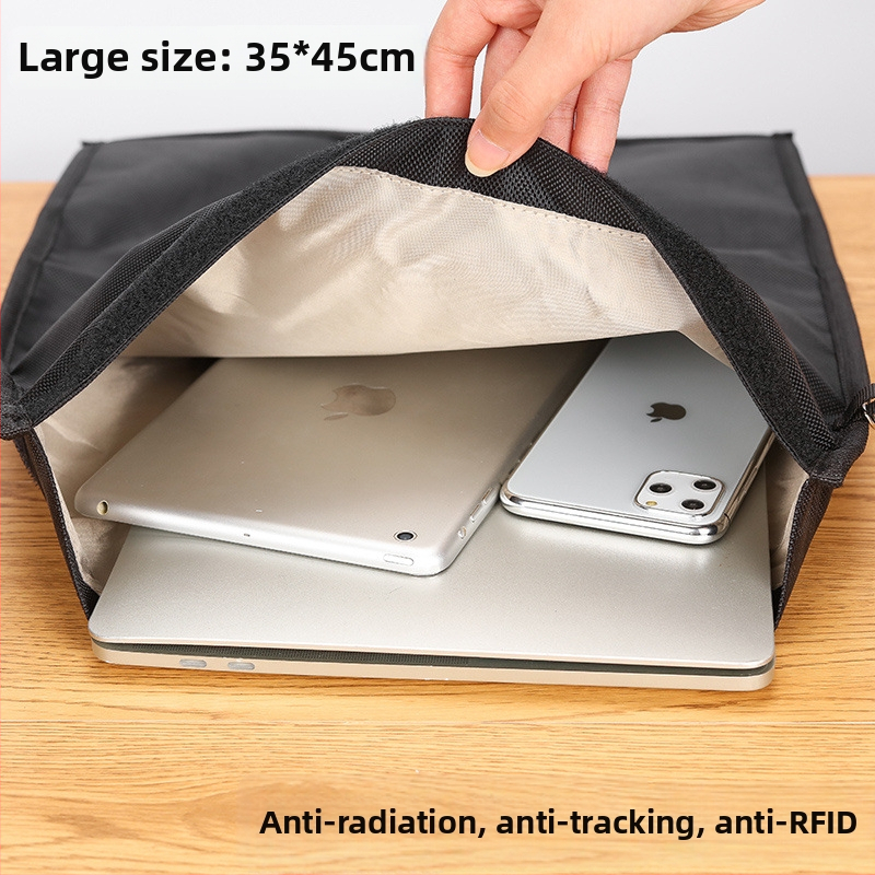 Geantă pentru caiet cu protecție RFID și protecție la semnale – închidere Velcro, buzunar pentru documente și laptop, căptușeală cu protecție nano, impermeabilă și rezistentă