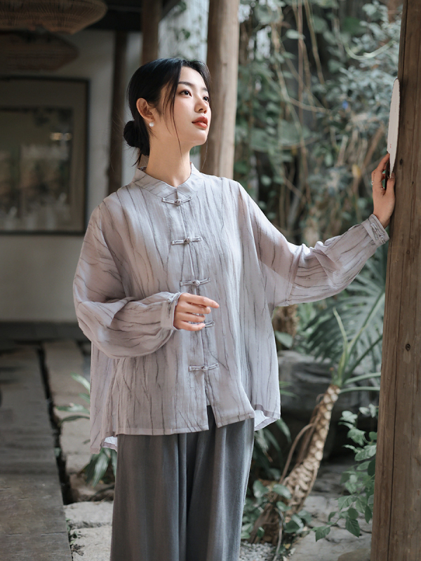 Női Ramie-Tencel kardigán felső, laza szabás, hosszú ujjú, absztrakt mintázat, UPF50+ napvédelem, hossz 50-65 cm, anyagösszetétel: Ramie 50-70% + Tencel 30-50%, Nyár 2025