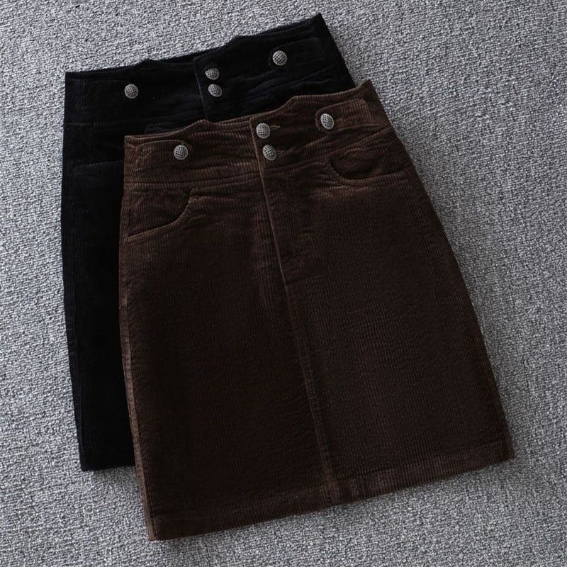 Corduroy szoknya nőknek – magas derekú, A-vonal, rövid, őszi-téli mindennapi stílus