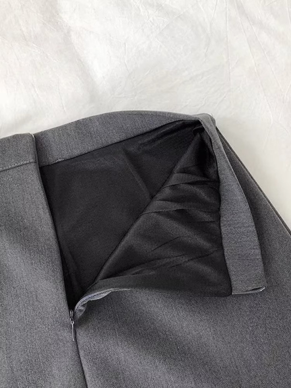 Пола A-линия за жени в сиво, офис стил, висока талия, полиестер със спандекс, микроеластична, без гладене