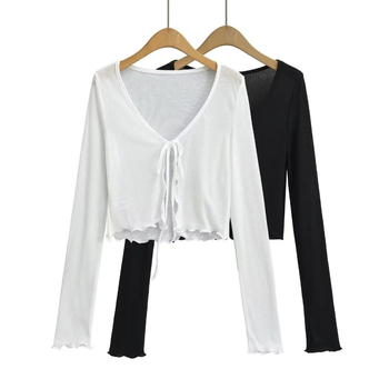 Ženski tanki cardigan s vezivanjem, dugi rukavi, lagan, poliestersko-elastanska smjesa (90–95% polyester, <30% elastan)