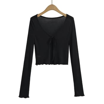Ženski tanki cardigan s vezivanjem, dugi rukavi, lagan, poliestersko-elastanska smjesa (90–95% polyester, <30% elastan)