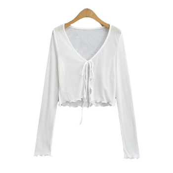 Ženski tanki cardigan s vezivanjem, dugi rukavi, lagan, poliestersko-elastanska smjesa (90–95% polyester, <30% elastan)