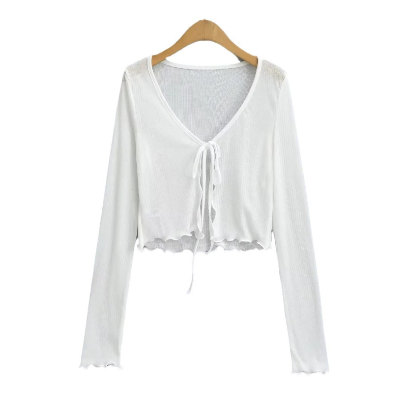 Ženski tanki cardigan s vezivanjem, dugi rukavi, lagan, poliestersko-elastanska smjesa (90–95% polyester, <30% elastan)