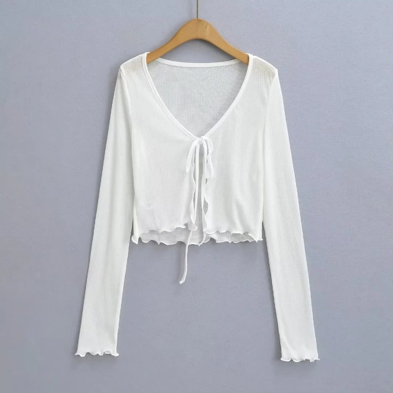 Ženski tanki cardigan s vezivanjem, dugi rukavi, lagan, poliestersko-elastanska smjesa (90–95% polyester, <30% elastan)