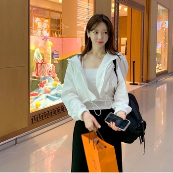 Cardigan-jachetă scurtă cu glugă din nylon, protecție UV UPF30+, vară 2026, stil street hipster, model solid