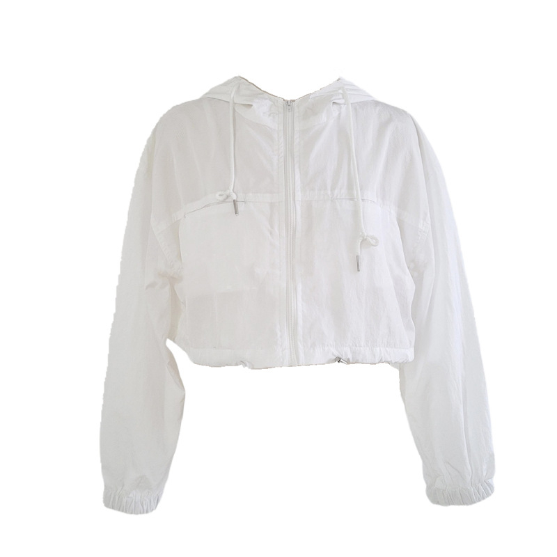 Cardigan-jachetă scurtă cu glugă din nylon, protecție UV UPF30+, vară 2026, stil street hipster, model solid
