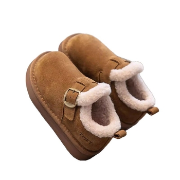 Gyerekek téli velúr loaferok Velcro zárással – nubuk felsőrész, gumírozott talp, vastag bélés, koreai stílusú középtalp