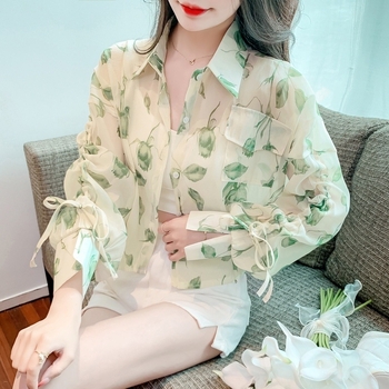 Női napvédő kardigán Ice Silk anyagból, laza szabású, hosszú ujjú, húzózsinórral, hossz 50–65 cm, tavasz 2024, chiffon/poliészter