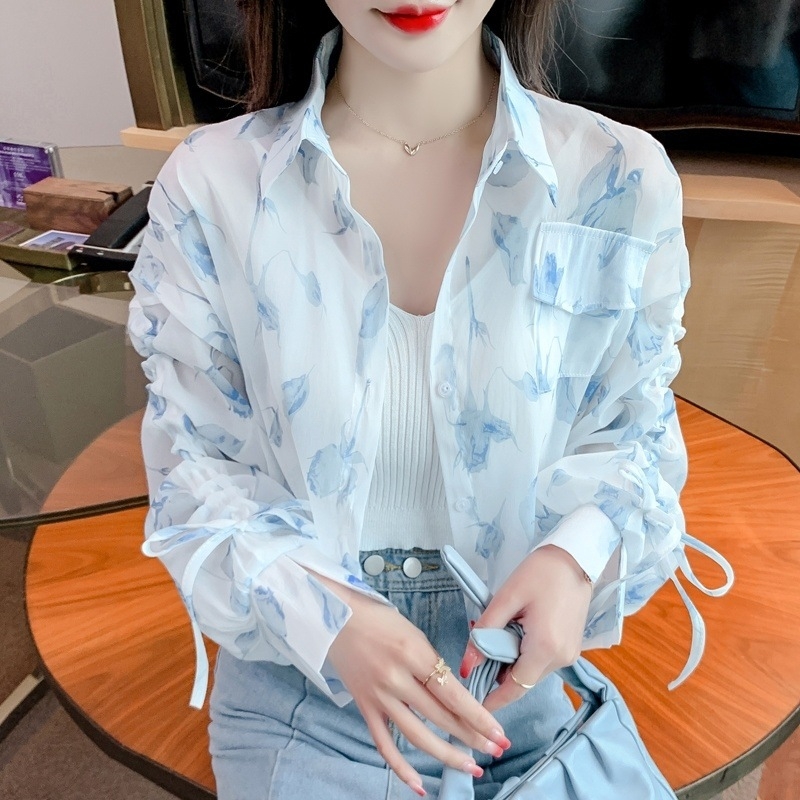 Női napvédő kardigán Ice Silk anyagból, laza szabású, hosszú ujjú, húzózsinórral, hossz 50–65 cm, tavasz 2024, chiffon/poliészter