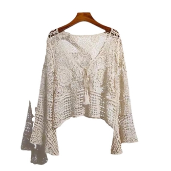 Bluza tricotată cu decupaje, model geometric, din bumbac, mâneci lungi, lungime normală